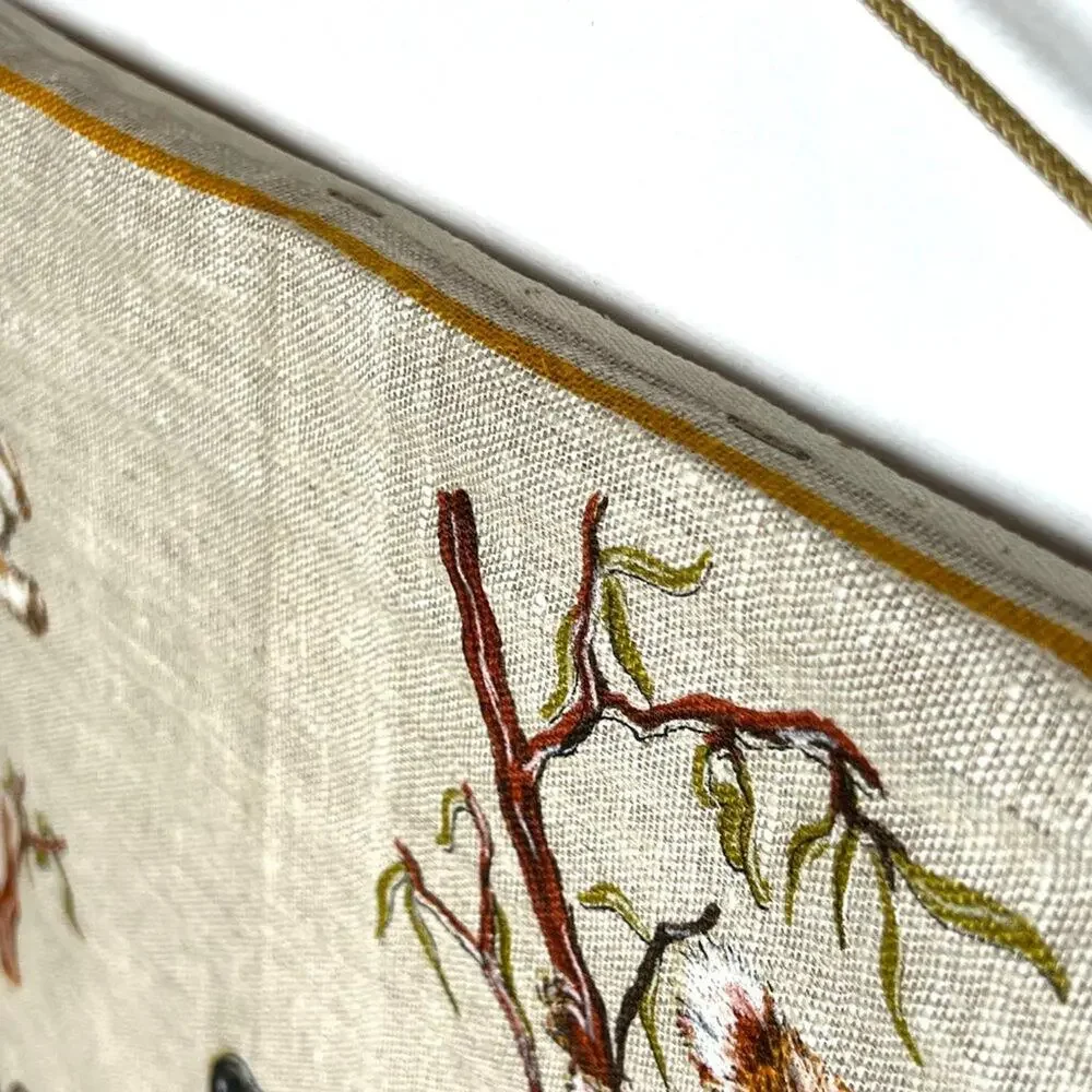 Vintage Hand Printed Pure Linen Australian Fauna Hanging Art